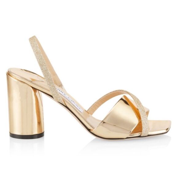 Jimmy Choo Plum Metallic Leather & Glitter Slingback Sandals size 38.5 - Picture 1 of 13